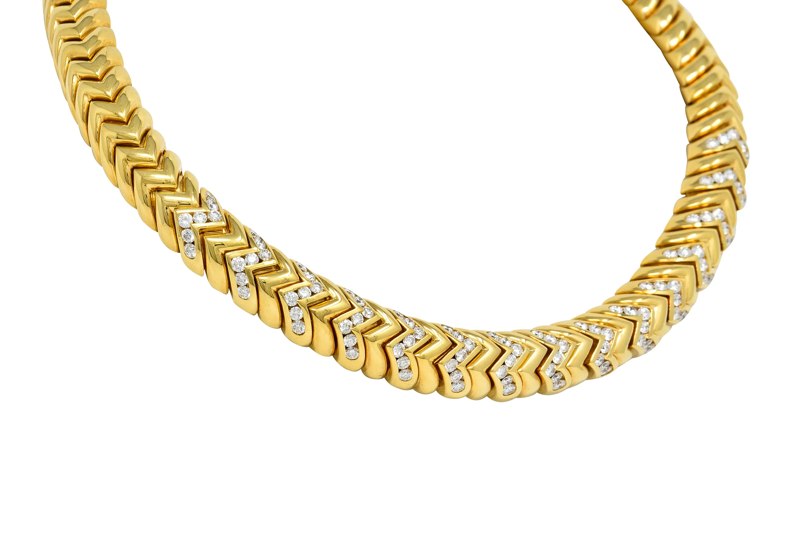 Bulgari 7.87 CTW Diamond 18 Karat Yellow Gold Spiga Vintage Collar Necklace