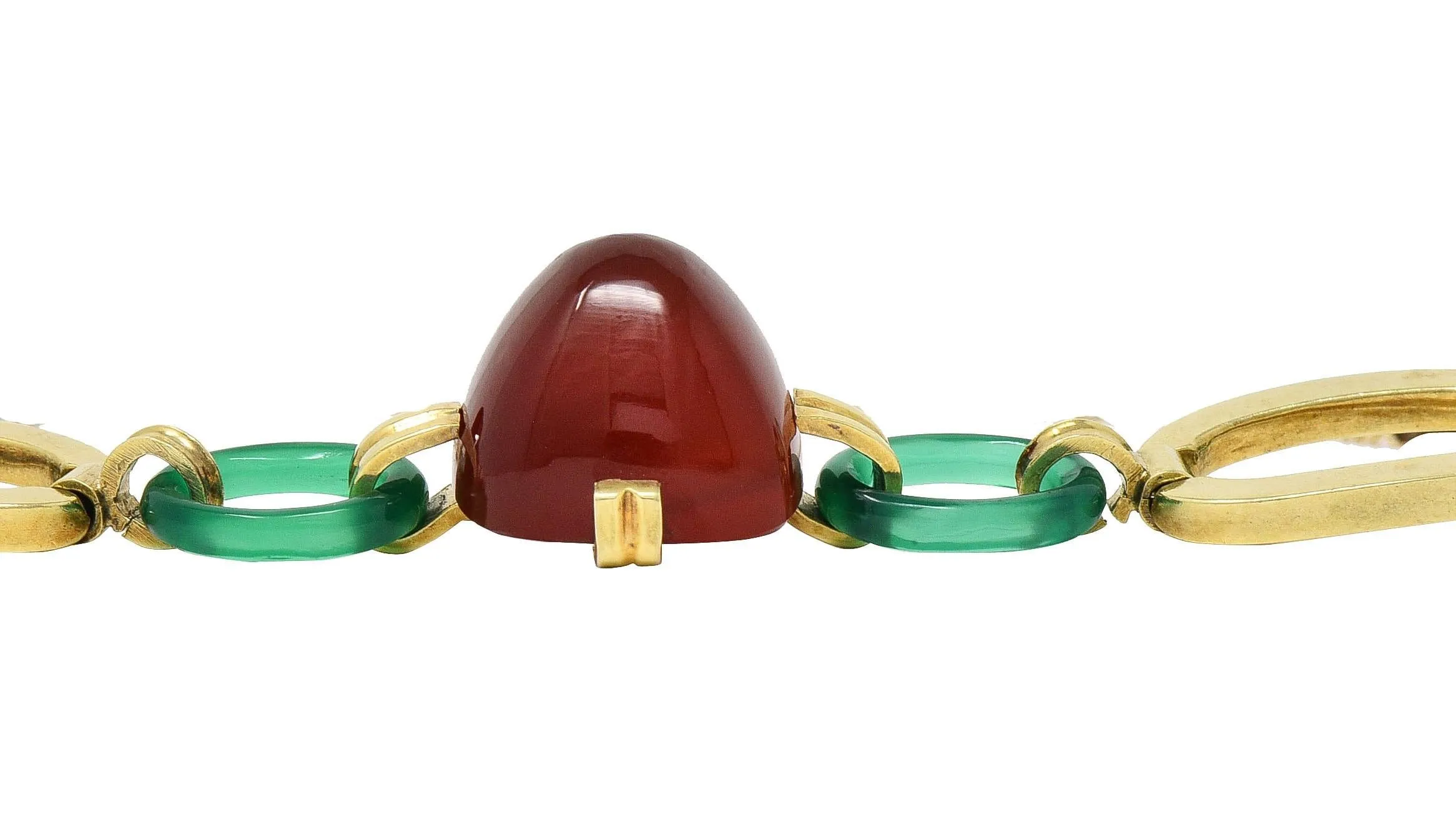 Carrington Co. Art Deco Carnelian Chrysoprase 14 Karat Gold Antique Link Bracelet