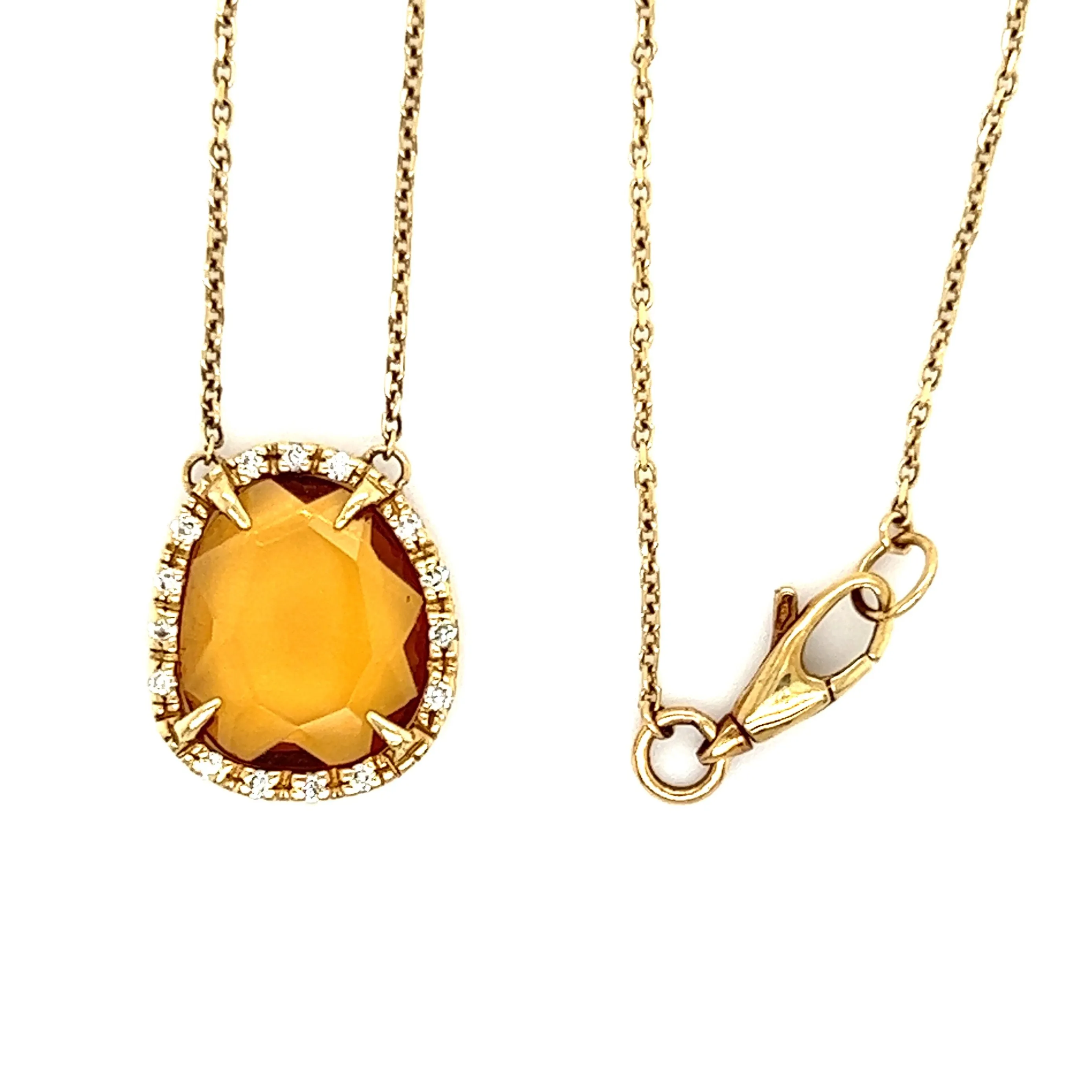 Citrine Necklace with Fifteen Diamonds in 14K Yellow Gold with Diamonds