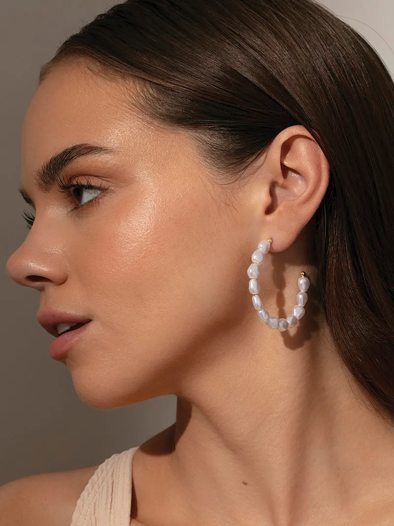 Classy Pearl Hoop Earrings