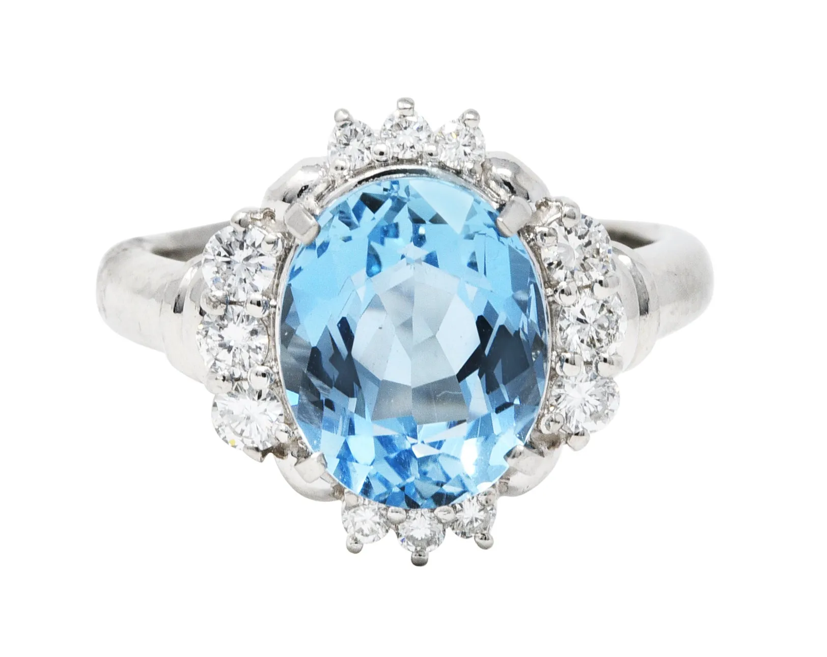 Contemporary 3.70 CTW Aquamarine Diamond Platinum Cluster Ring