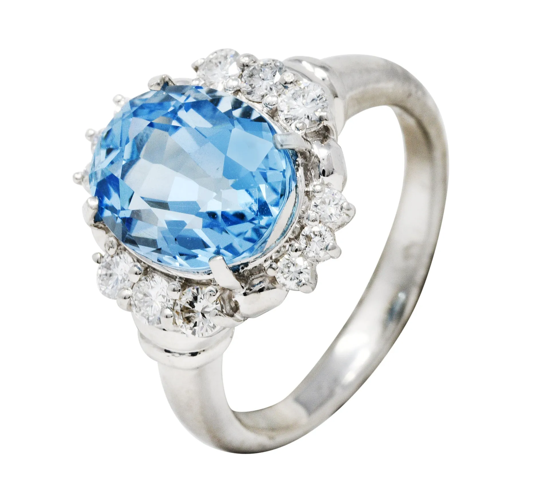 Contemporary 3.70 CTW Aquamarine Diamond Platinum Cluster Ring