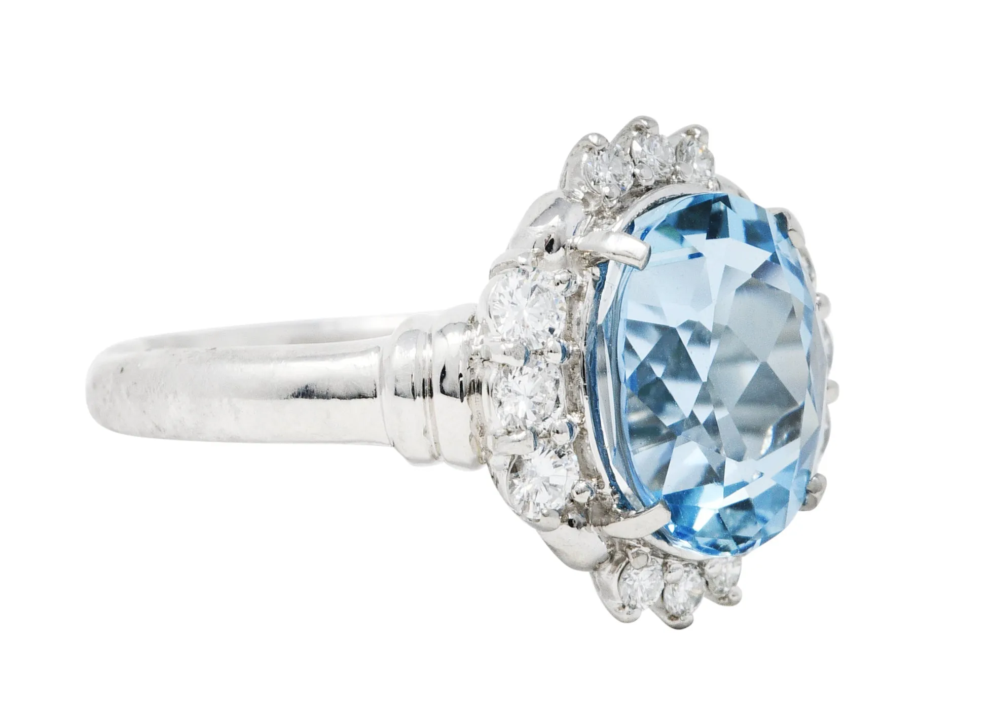 Contemporary 3.70 CTW Aquamarine Diamond Platinum Cluster Ring