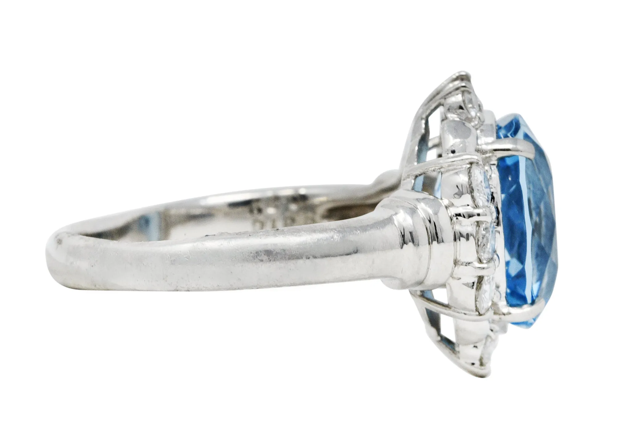 Contemporary 3.70 CTW Aquamarine Diamond Platinum Cluster Ring