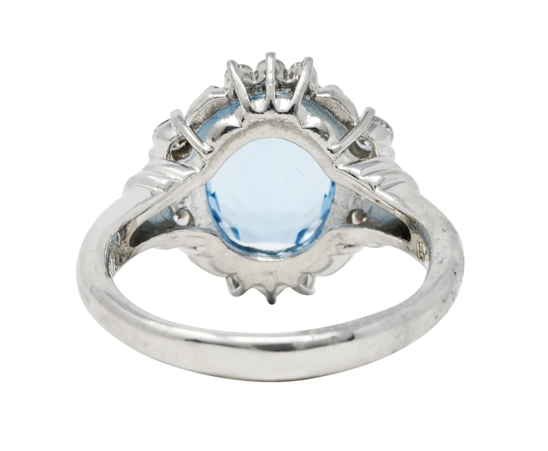 Contemporary 3.70 CTW Aquamarine Diamond Platinum Cluster Ring