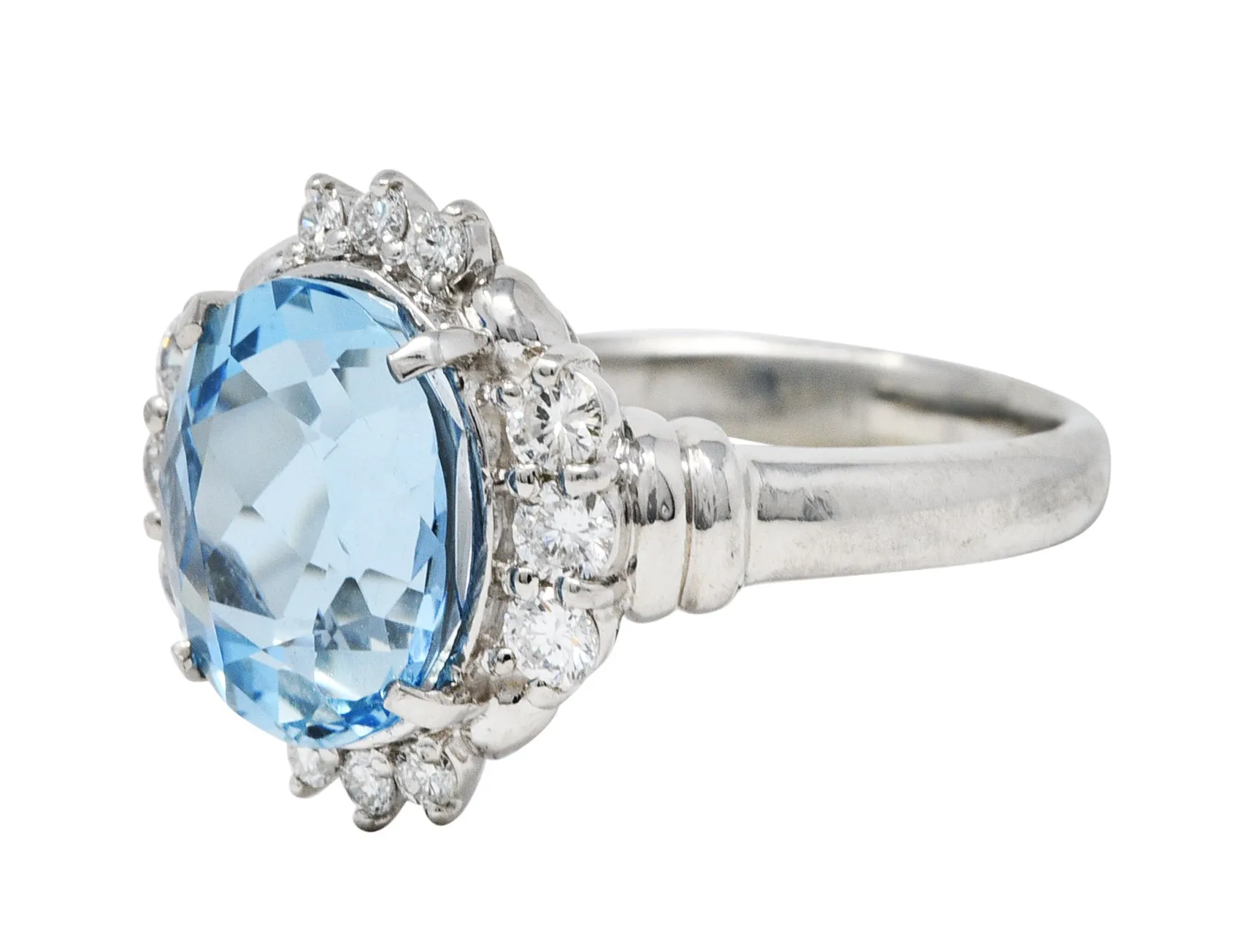 Contemporary 3.70 CTW Aquamarine Diamond Platinum Cluster Ring