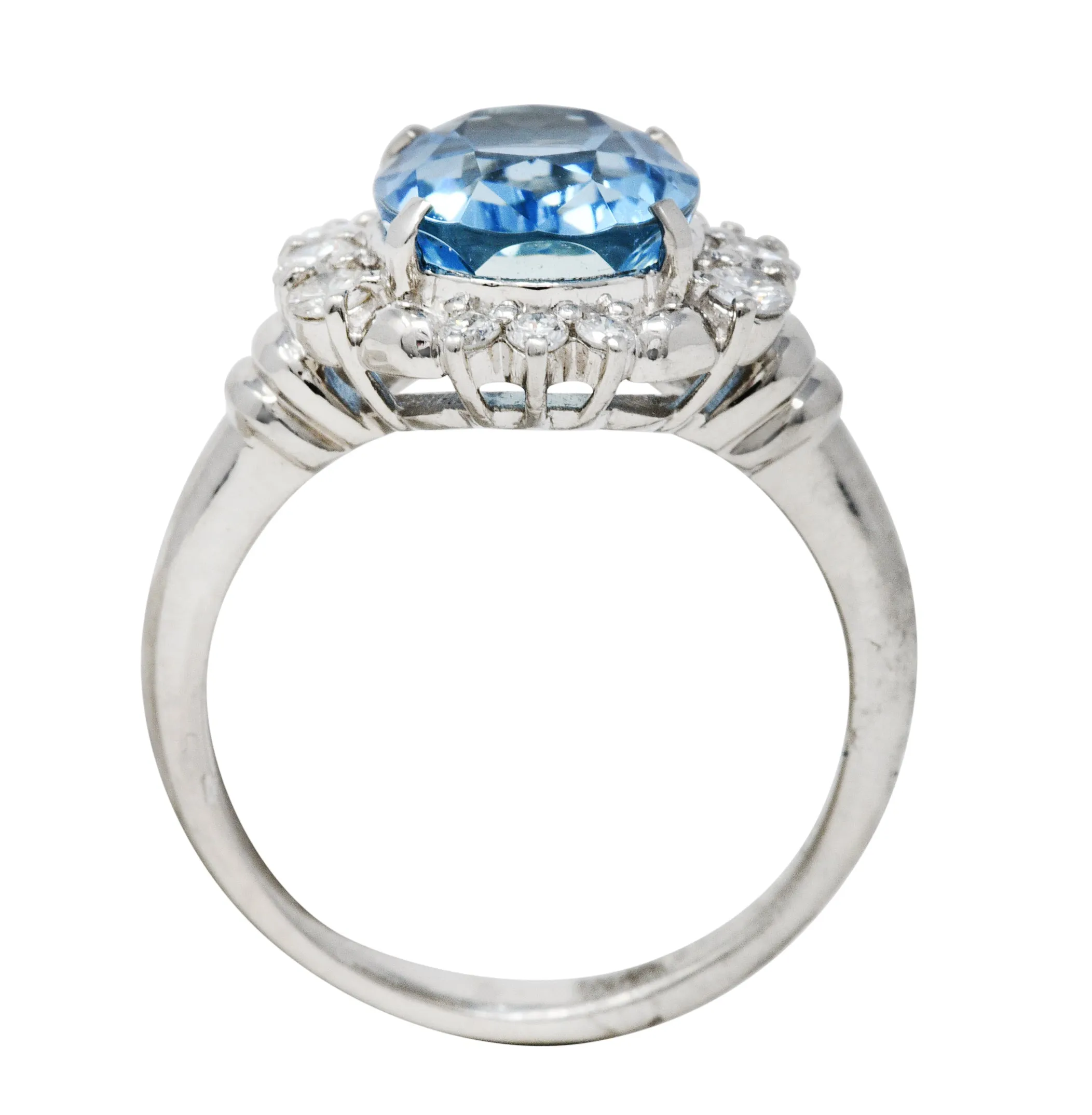 Contemporary 3.70 CTW Aquamarine Diamond Platinum Cluster Ring