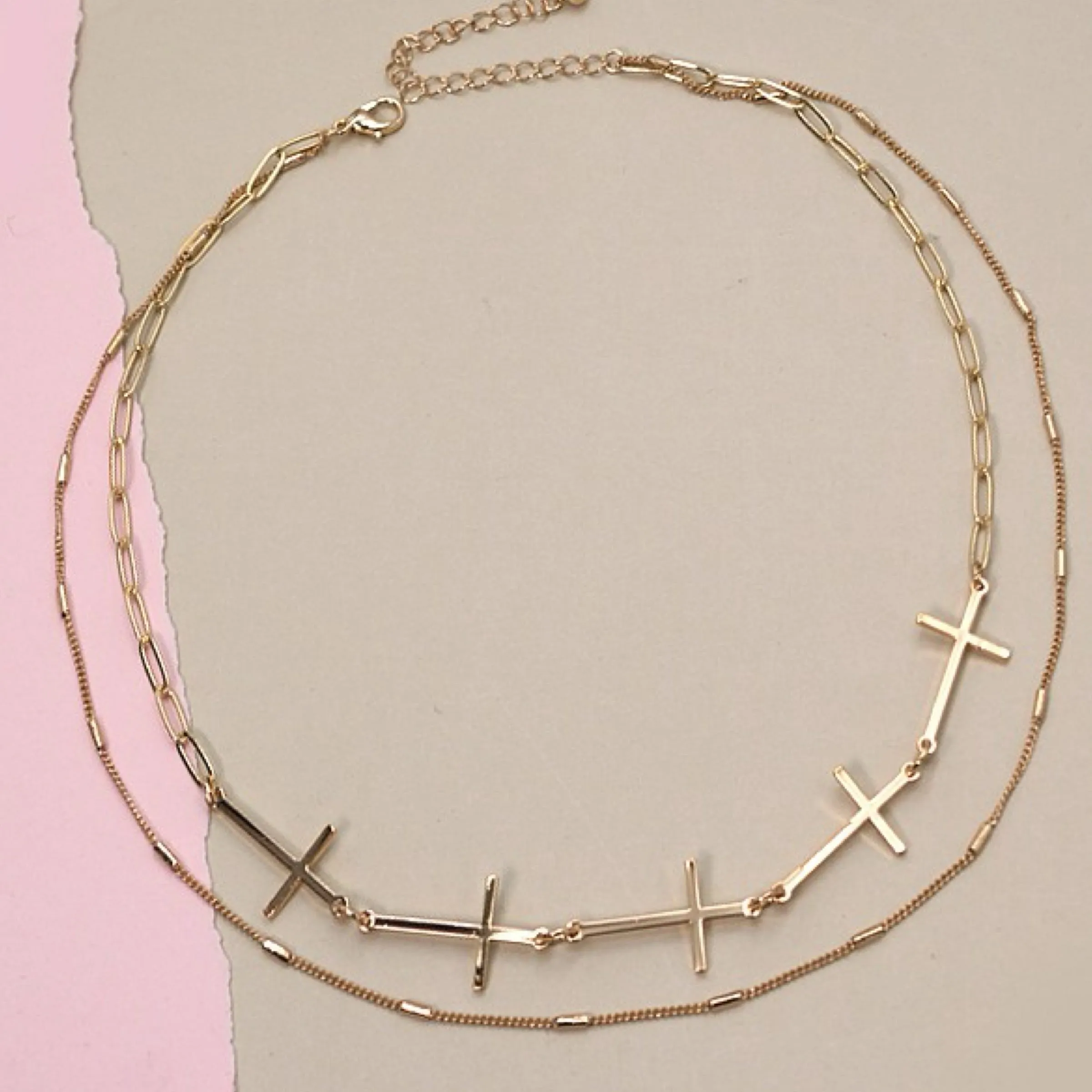 Cross Link Double Layered Necklace