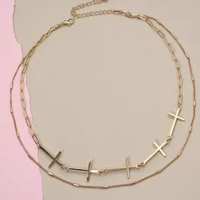 Cross Link Double Layered Necklace