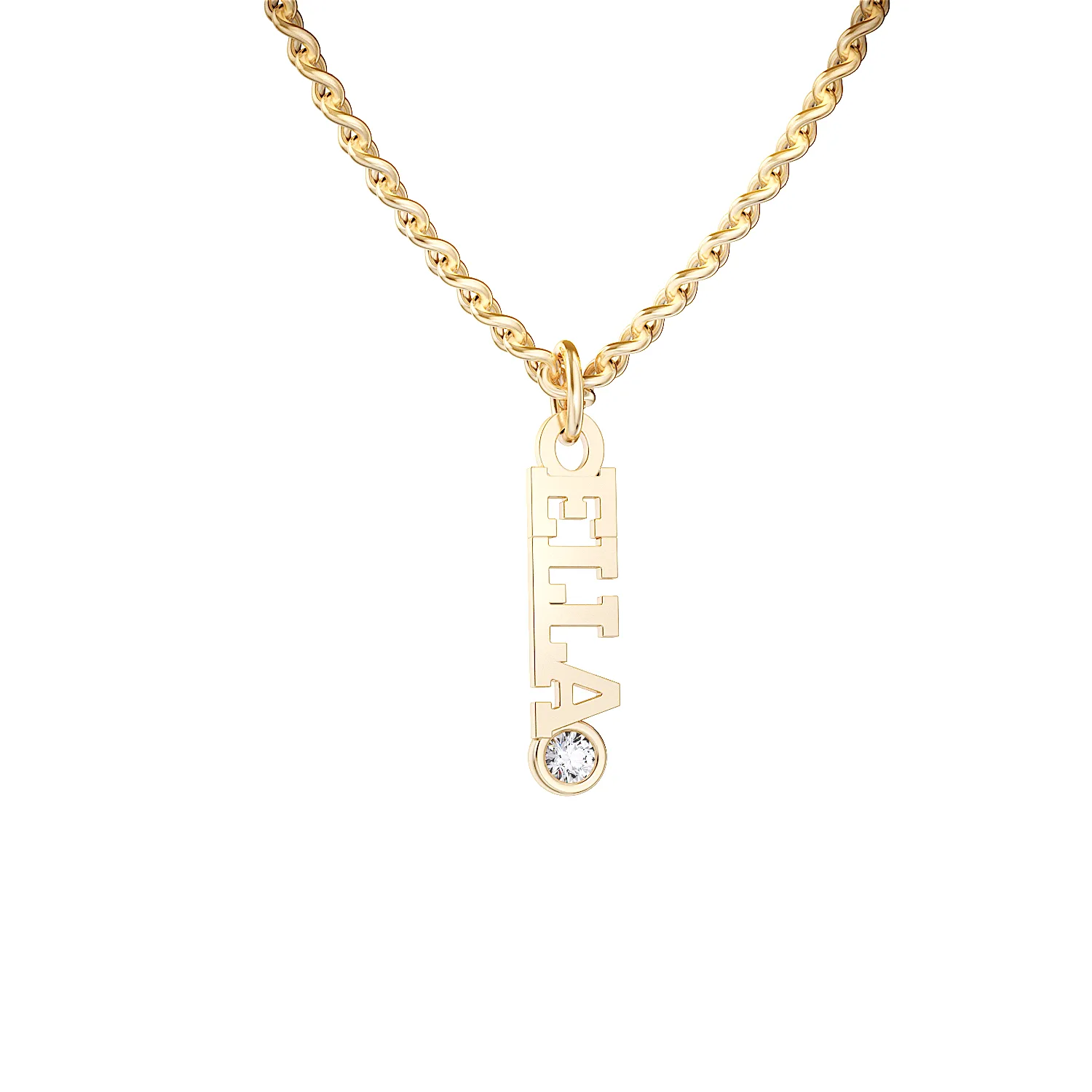 Custom Personalized Vertical Name Necklace with 1 inscriptions, 4 characters, 1 natural diamonds