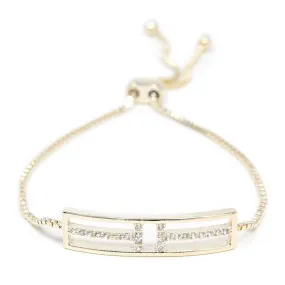 CZ Open Bar Adjustable Bracelet Gold Tone