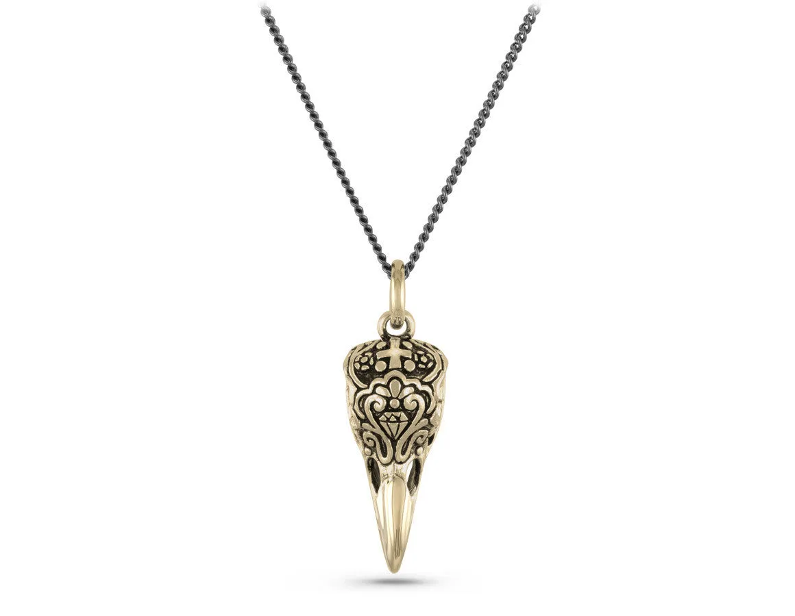 Day of the Dead Raven Skull Necklace - Bronze