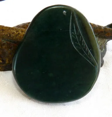 Deep Green Almost Black Large Buddha Guan Yin Chinese Jade Pendant (P656)