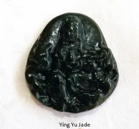 Deep Green Almost Black Large Buddha Guan Yin Chinese Jade Pendant (P656)