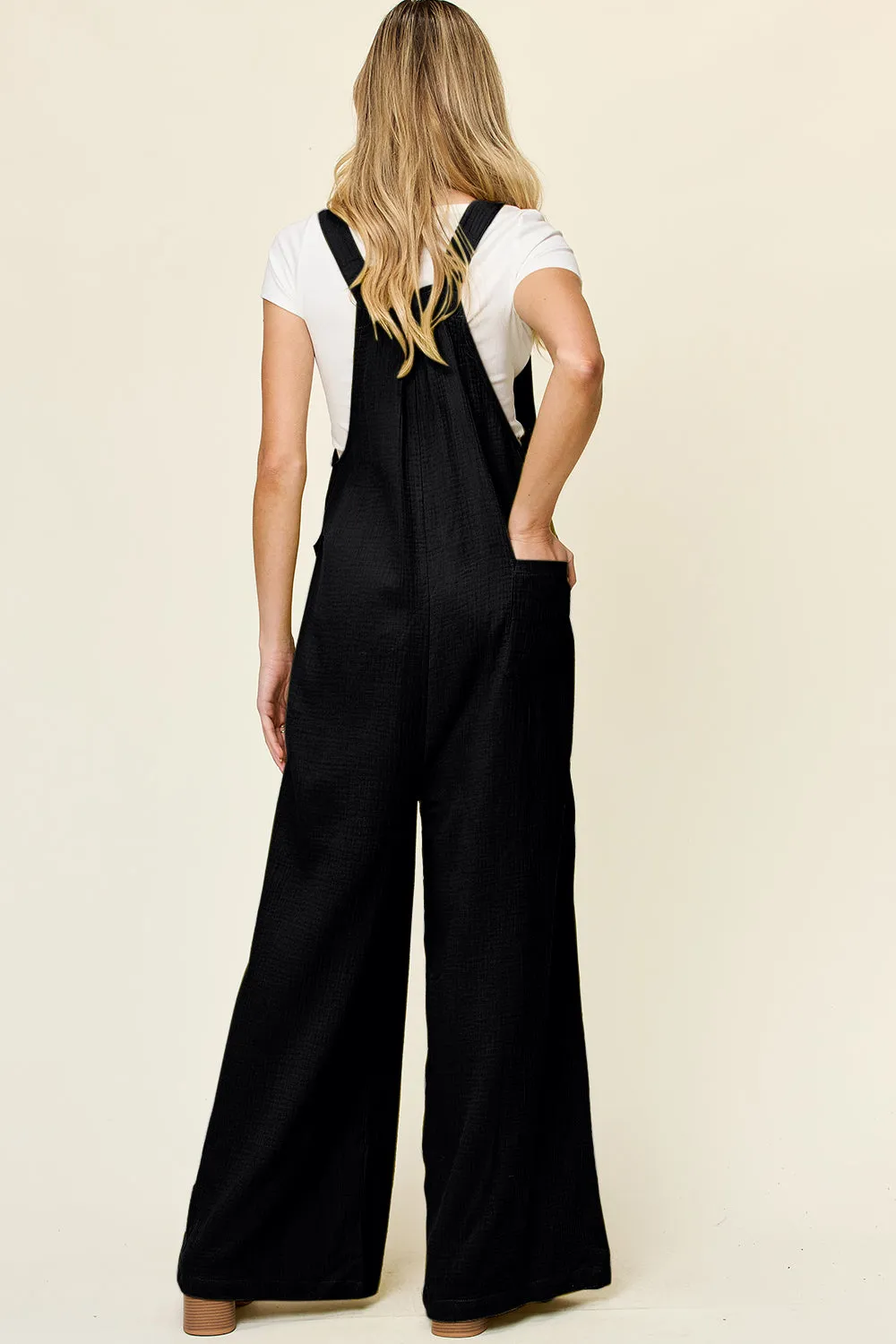 Double Take Full Size Texture Wide Strap Wide Leg Overall