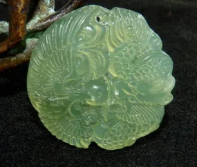 Dragon Phoenix Protect Pearl Chinese Jade Pendant (P-622)