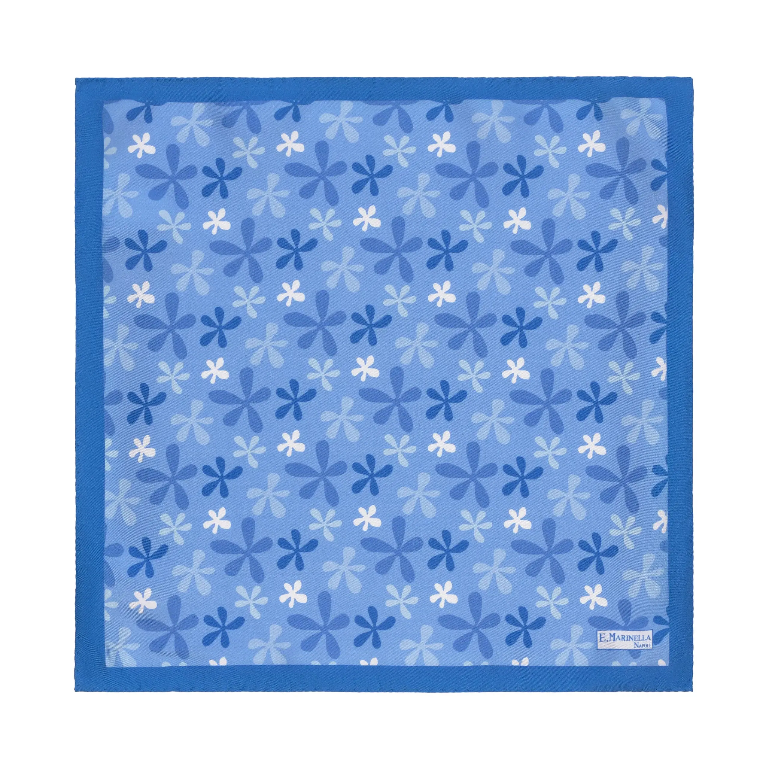  E. Marinella Printed Silk Pocket Square in Blue and White