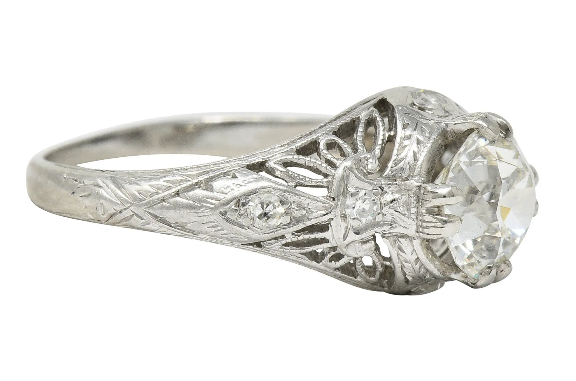 Edwardian 1.04 CTW Diamond Platinum Engagement Ring GIA