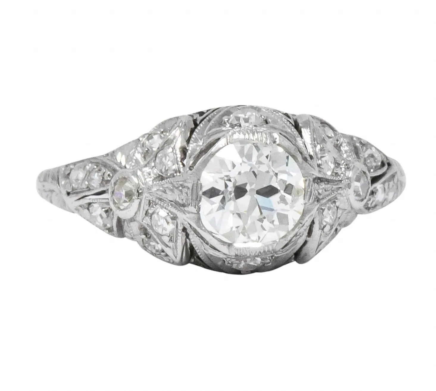 Edwardian 1.07 CTW Old European Cut Diamond Platinum Engagement Ring GIA