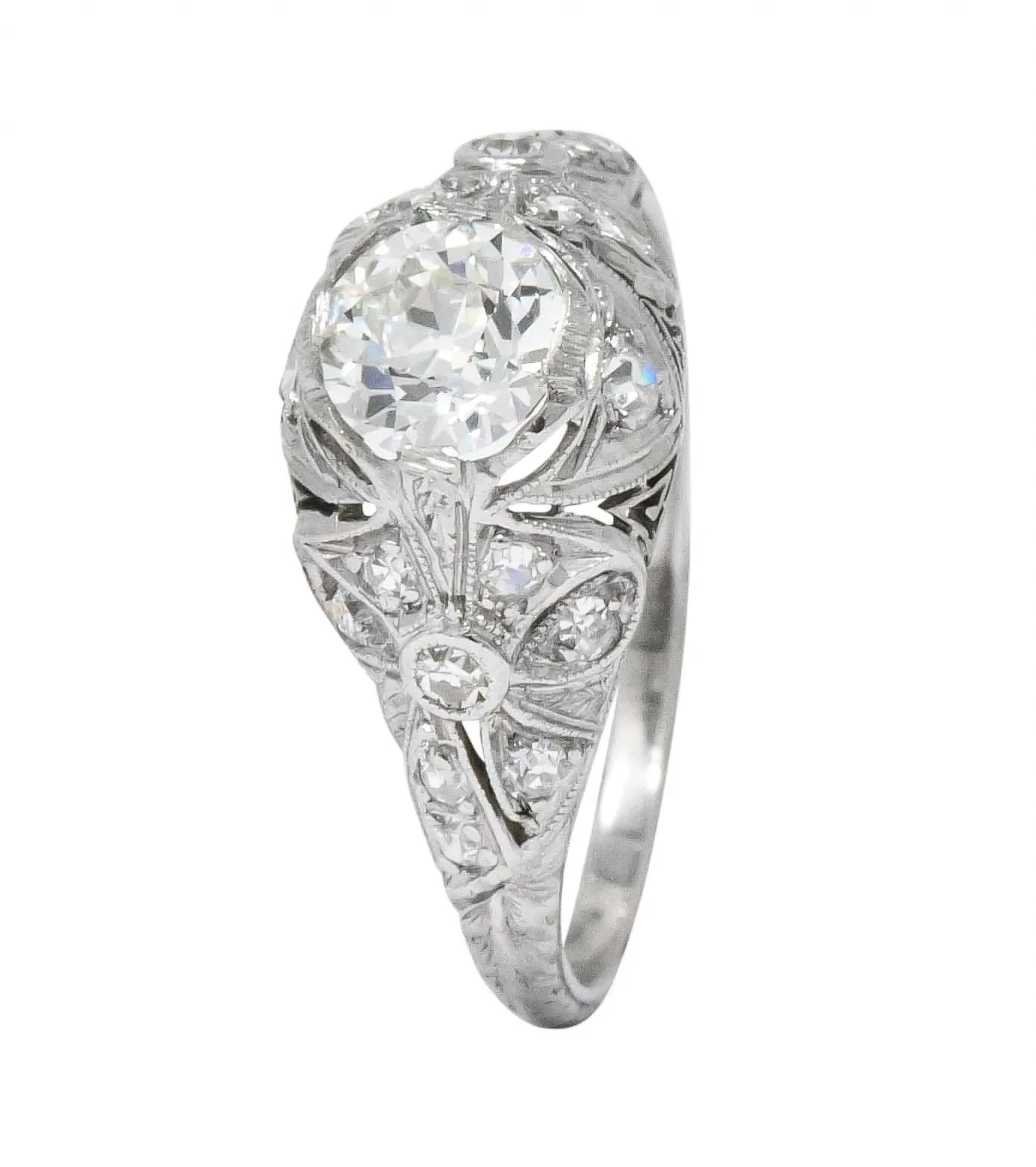 Edwardian 1.07 CTW Old European Cut Diamond Platinum Engagement Ring GIA