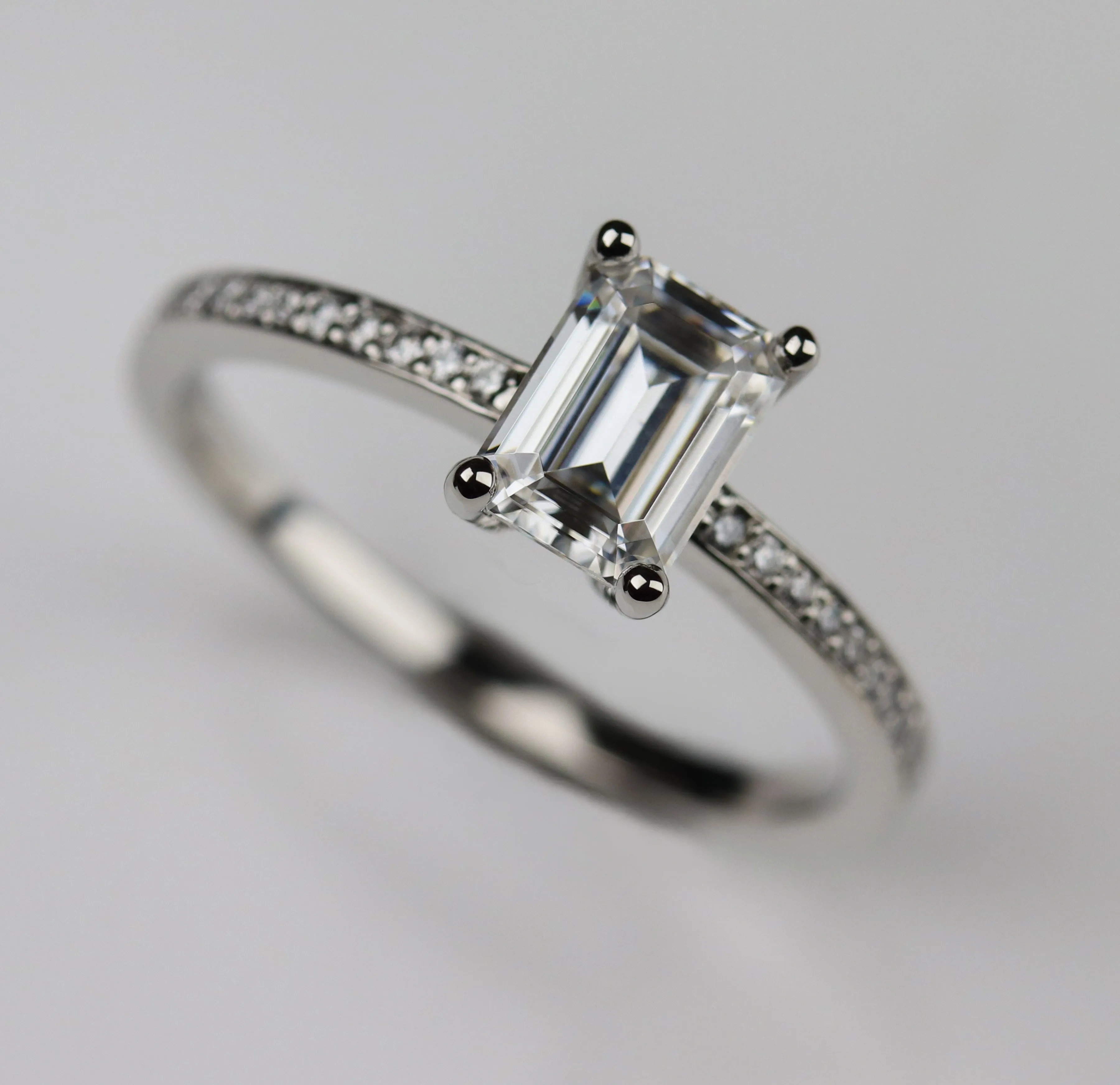 Emerald Cut Pave Basket Solitaire Engagement Ring