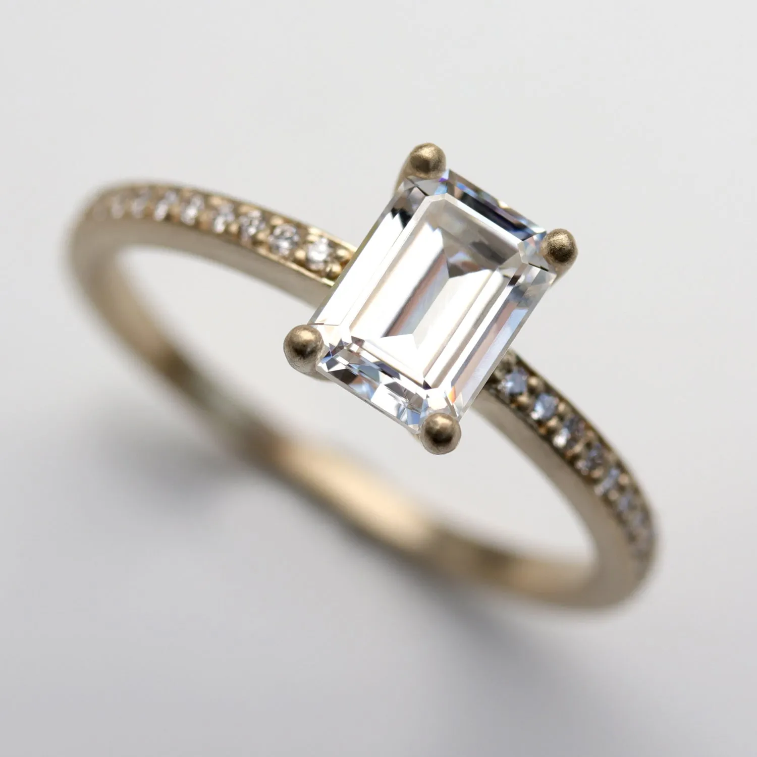 Emerald Cut Pave Basket Solitaire Engagement Ring