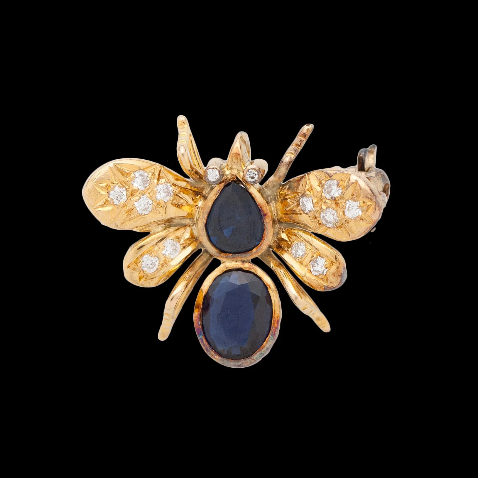 Estate Blue Sapphire and Diamond Insect Brooch