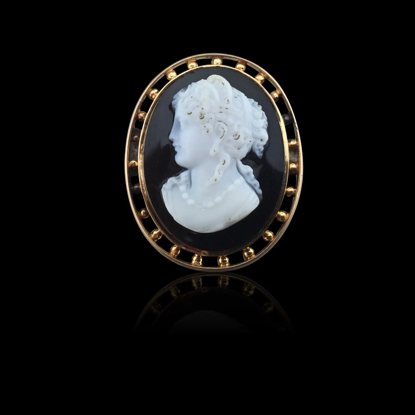 Estate Hardstone and 14k Yellow Gold Cameo Brooch