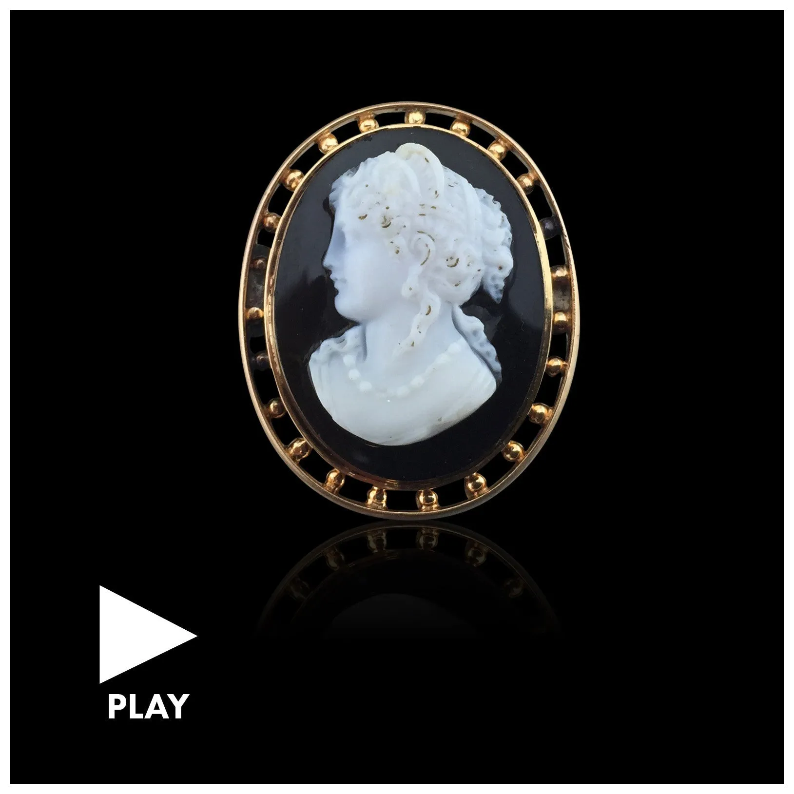 Estate Hardstone and 14k Yellow Gold Cameo Brooch