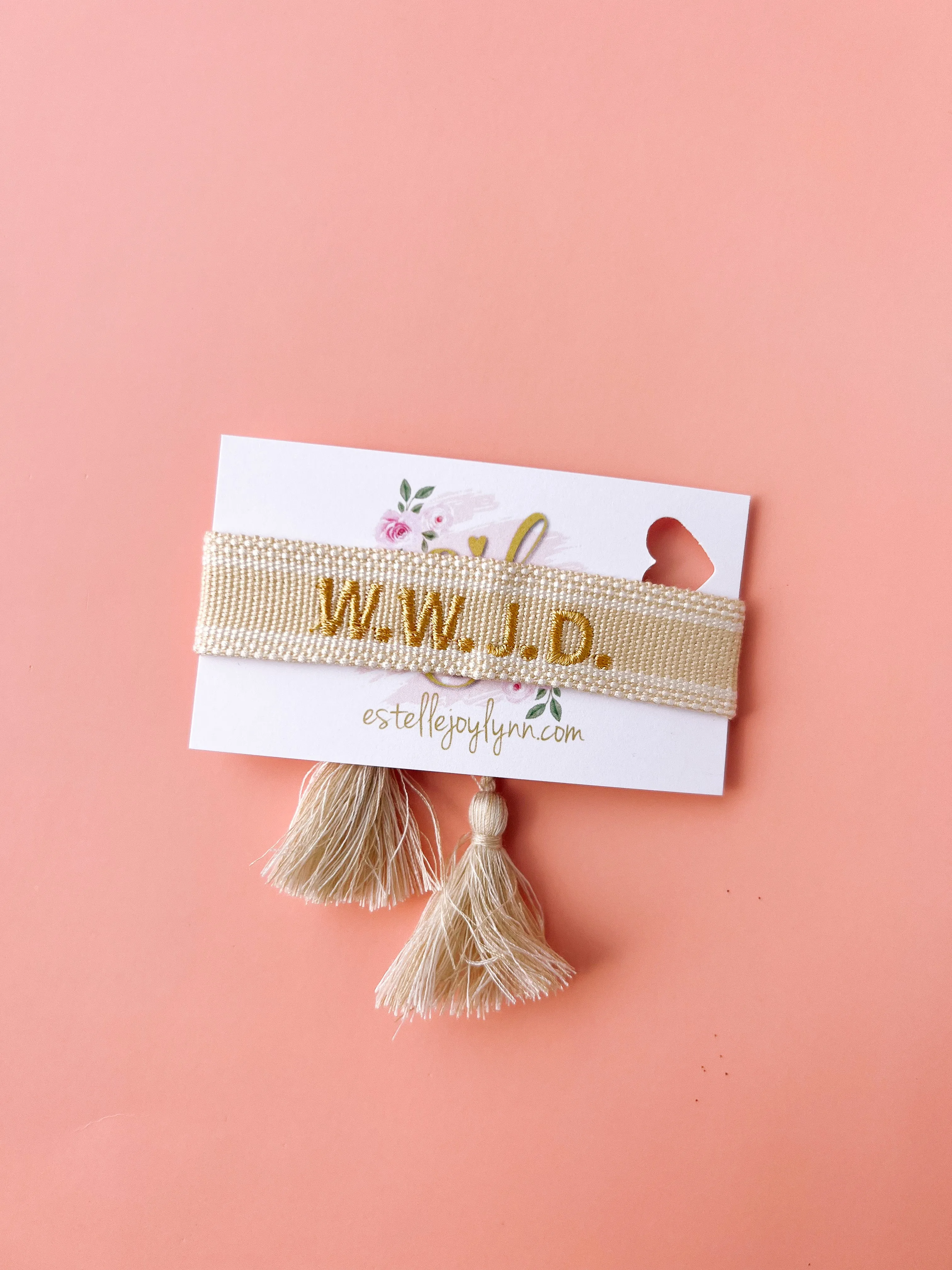 estellejoylynn - W.W.J.D. Bracelet / Religious Tassel Bracelet / WWJD | Gold