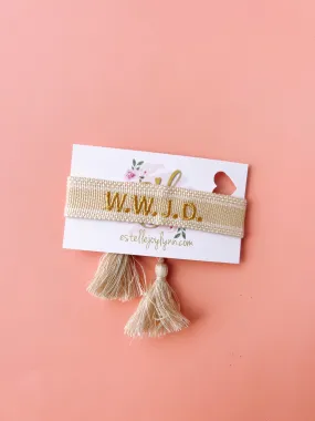 estellejoylynn - W.W.J.D. Bracelet / Religious Tassel Bracelet / WWJD | Gold