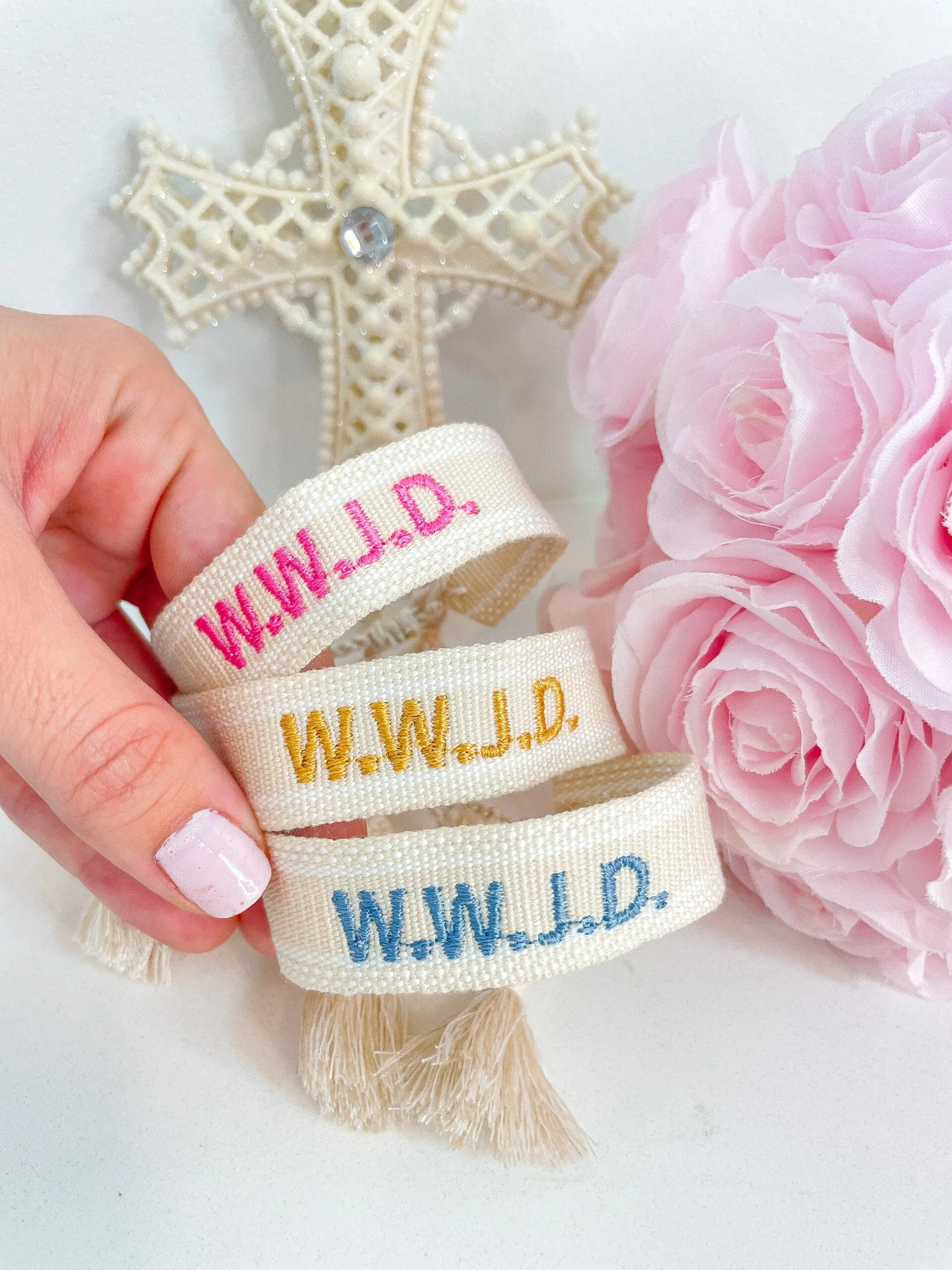 estellejoylynn - W.W.J.D. Bracelet / Religious Tassel Bracelet / WWJD | Gold