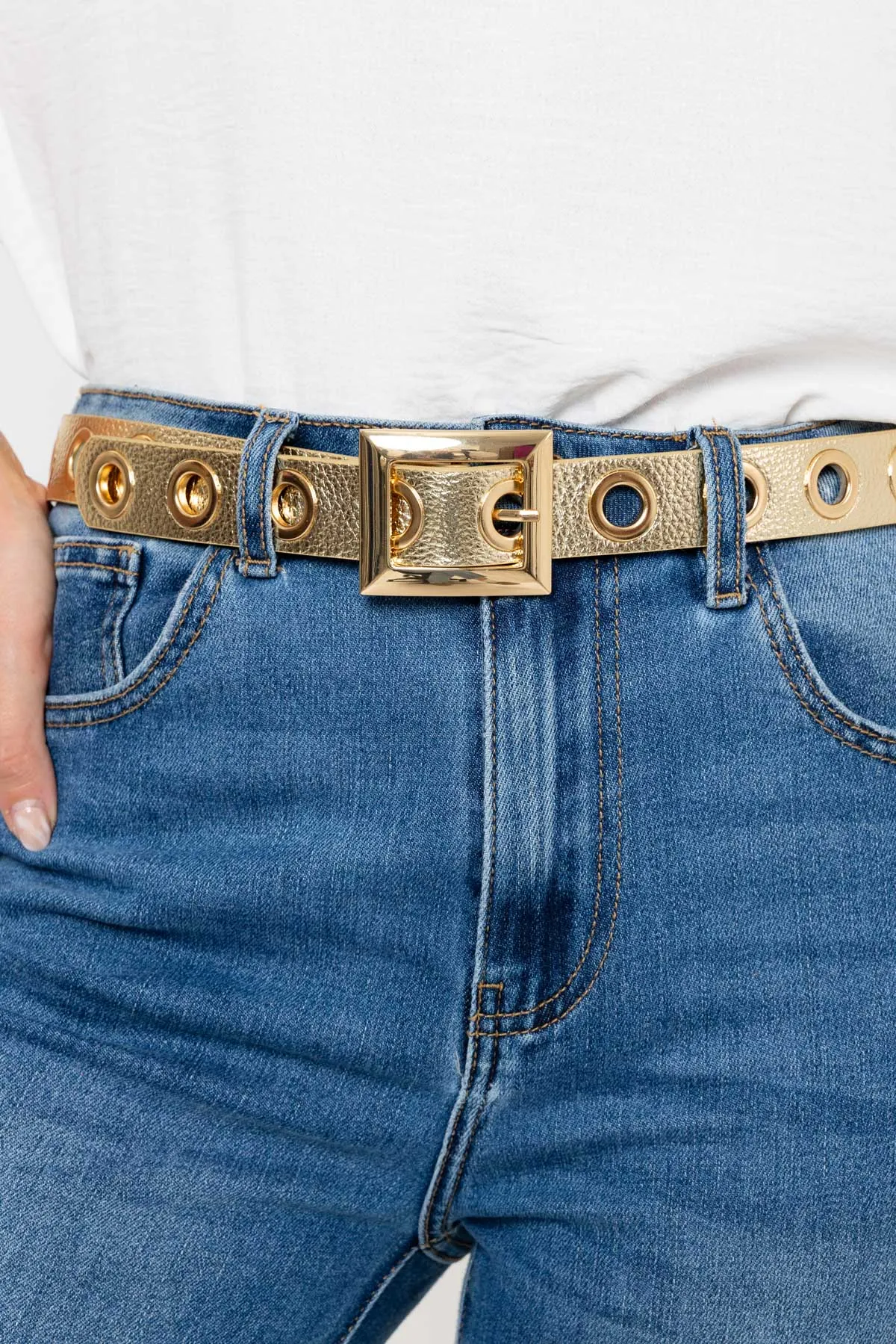 Eyelet Detail Belt in Gold