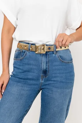 Eyelet Detail Belt in Gold