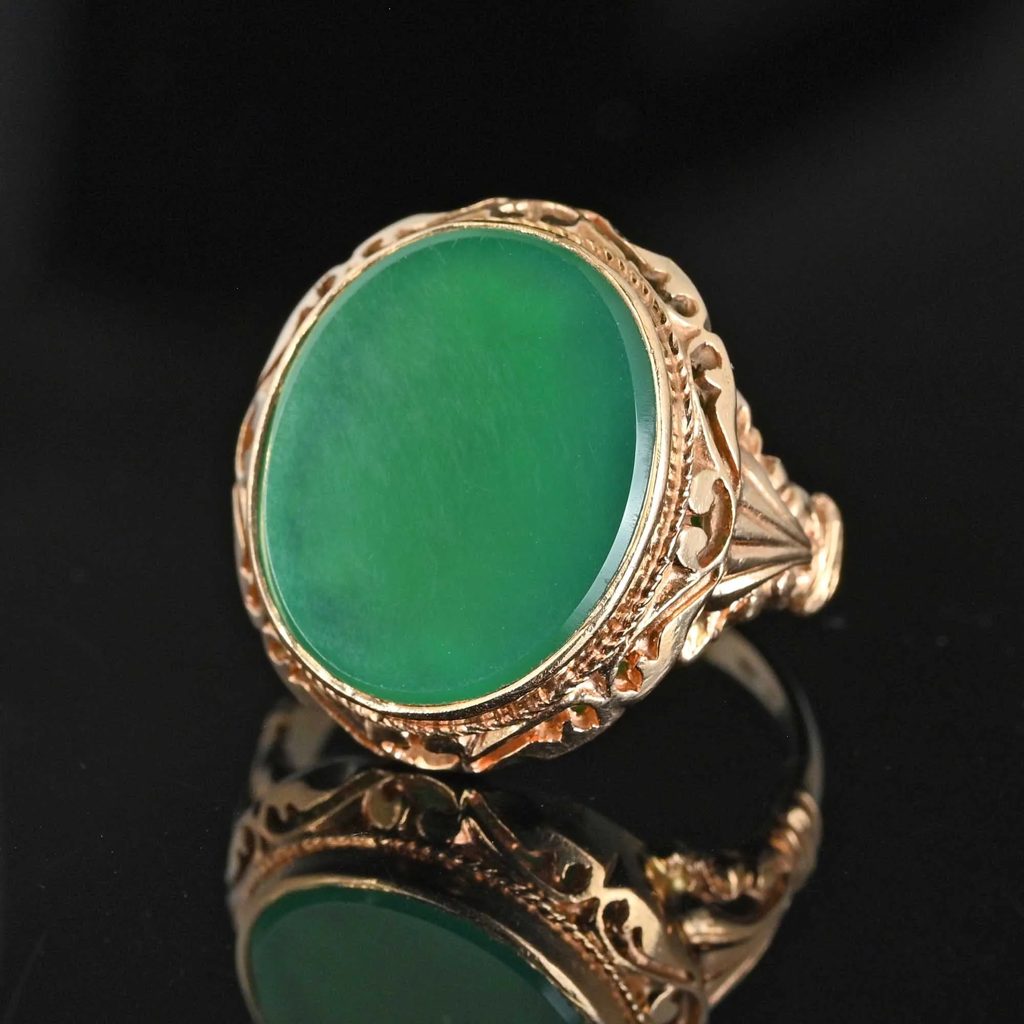 Final Payment Bold 14K Gold Cabochon Green Chrysoprase Ring