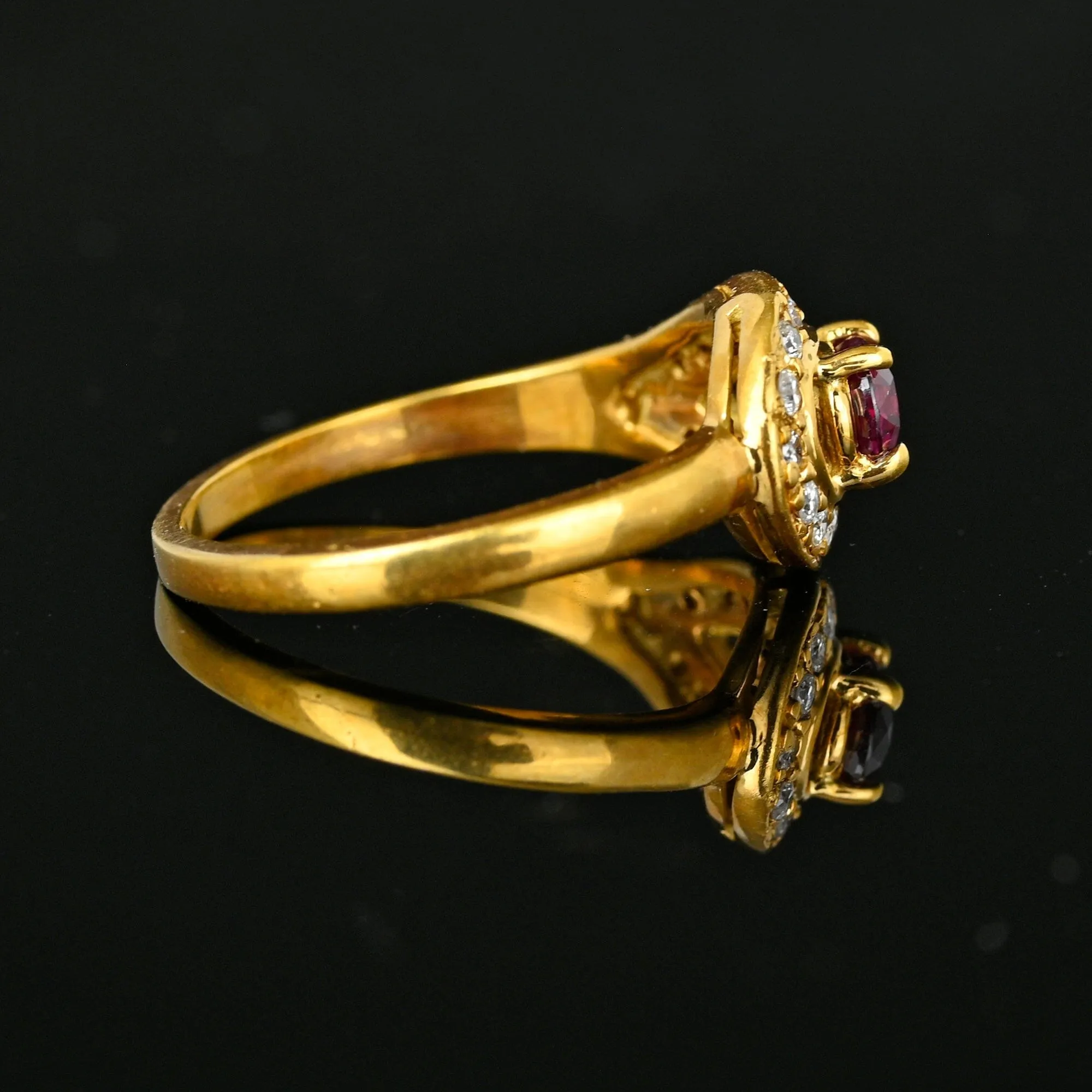 Fine 18K Gold Button Style Diamond Ruby Ring