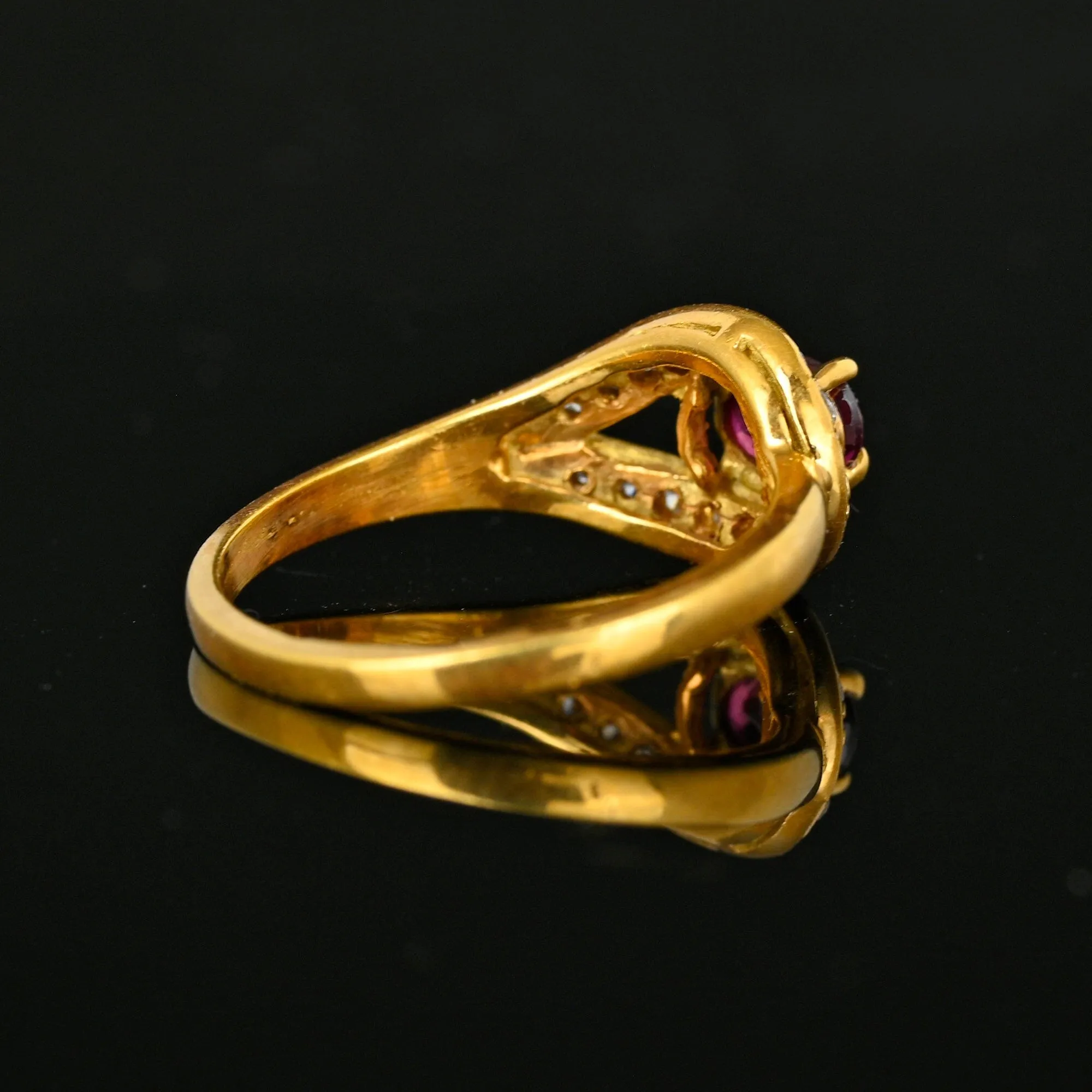 Fine 18K Gold Button Style Diamond Ruby Ring