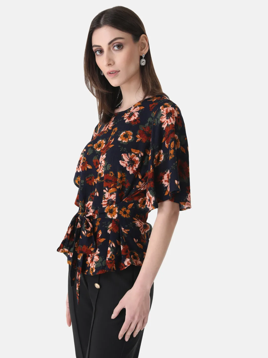 Floral Tie Up Detail Top