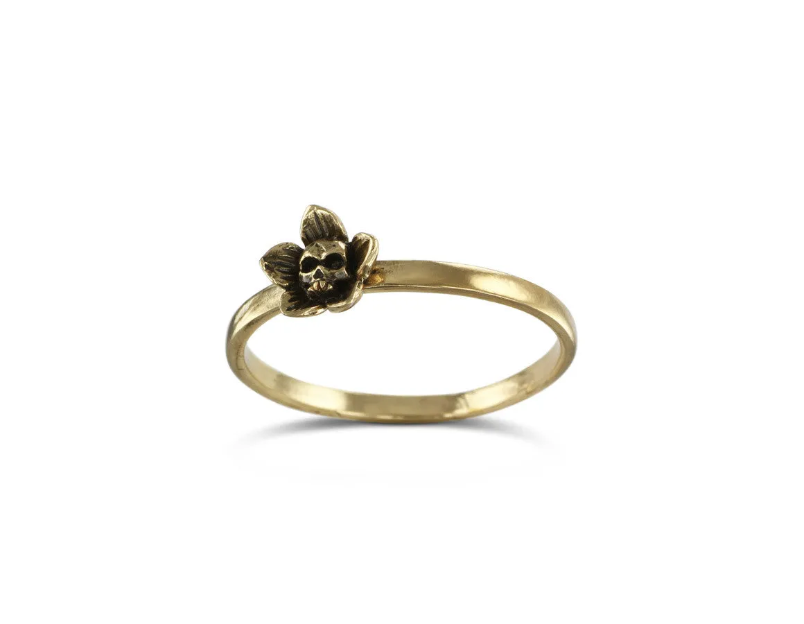 Flower Skull Stacking Ring - Bronze