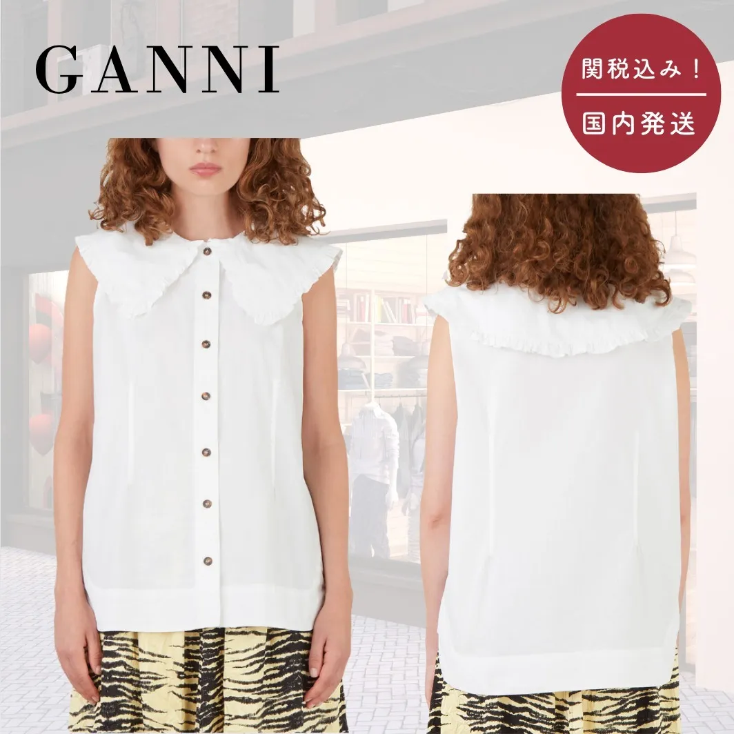 Ganni  |Sleeveless Plain Cotton Tanks & Camisoles