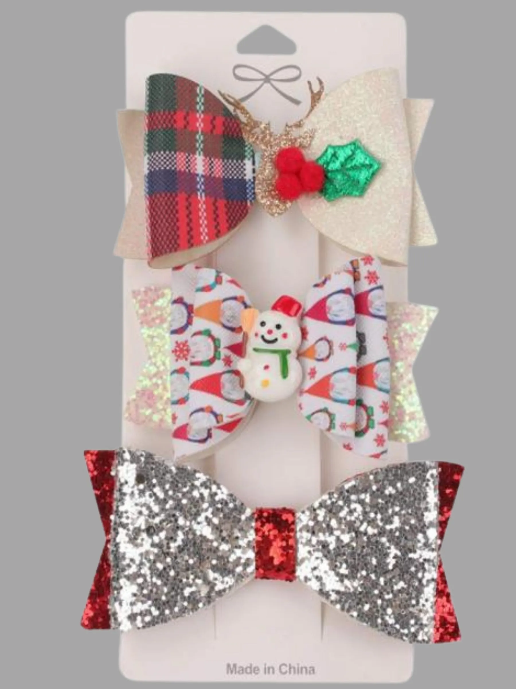 Girls Don't Forget The Bow Christmas Hair Clip Set