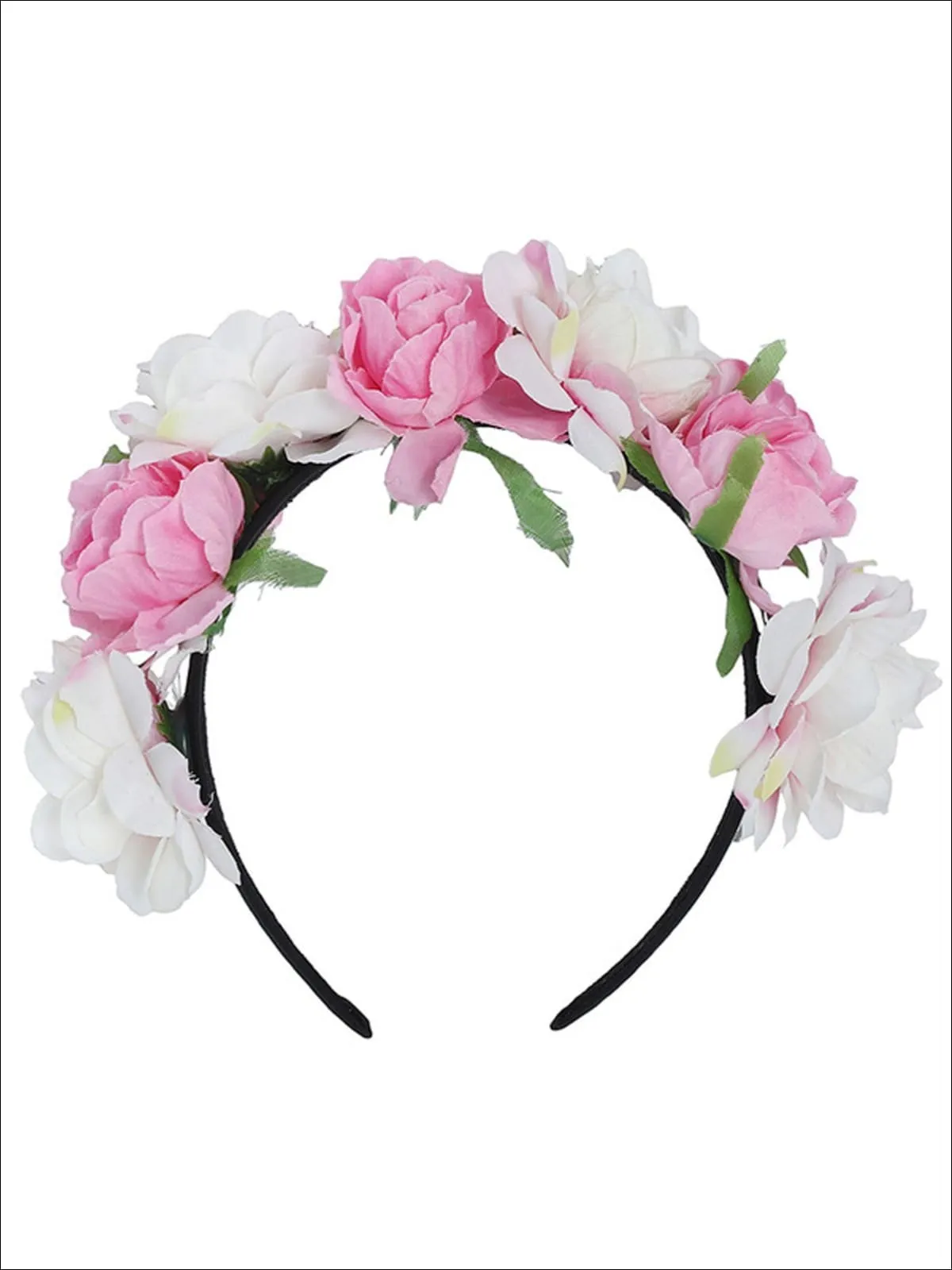 Girls White and Pink Rose Headband