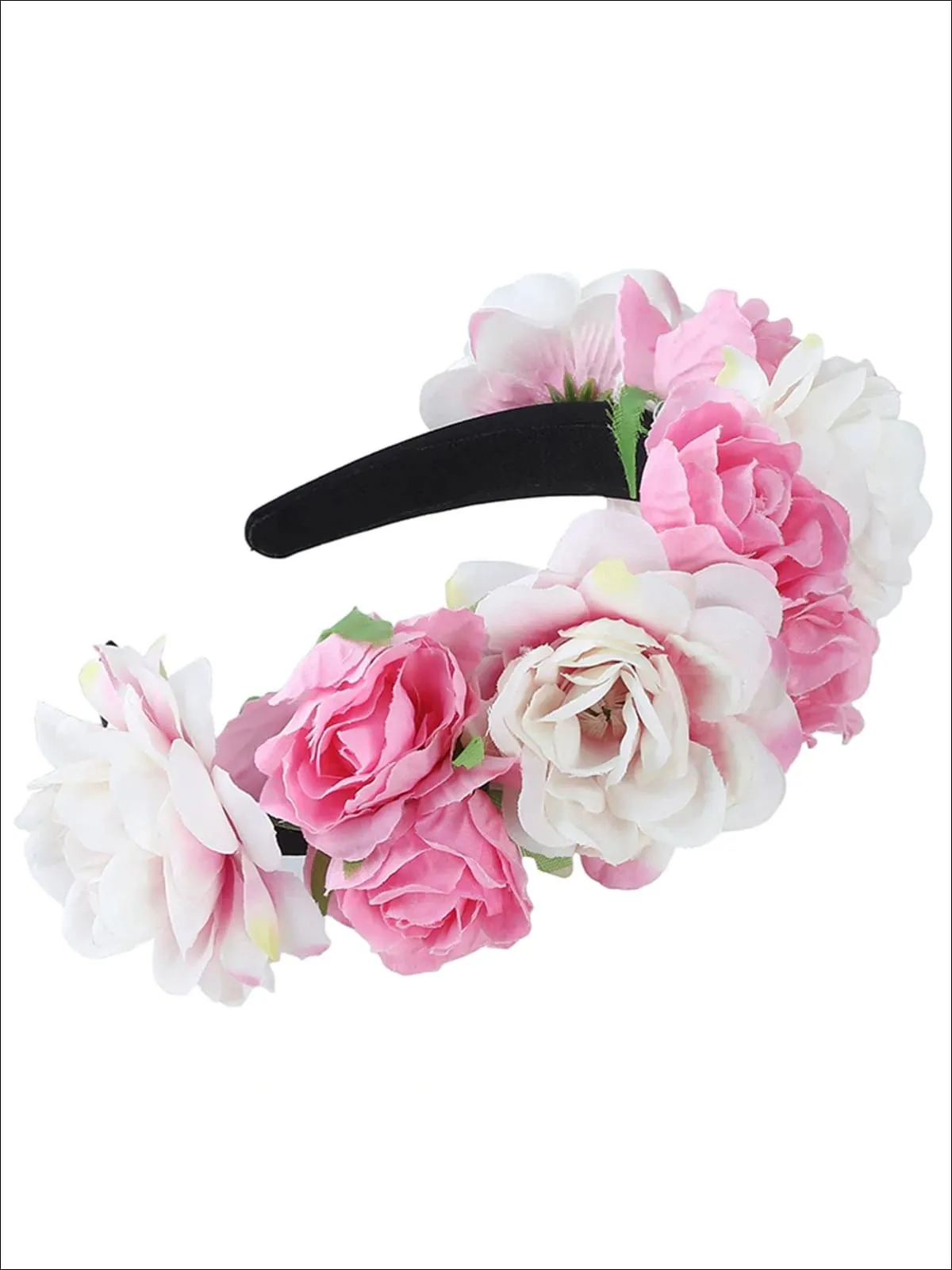 Girls White and Pink Rose Headband