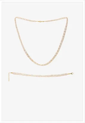 Gold Crochet Necklace and Bracelet with CZ