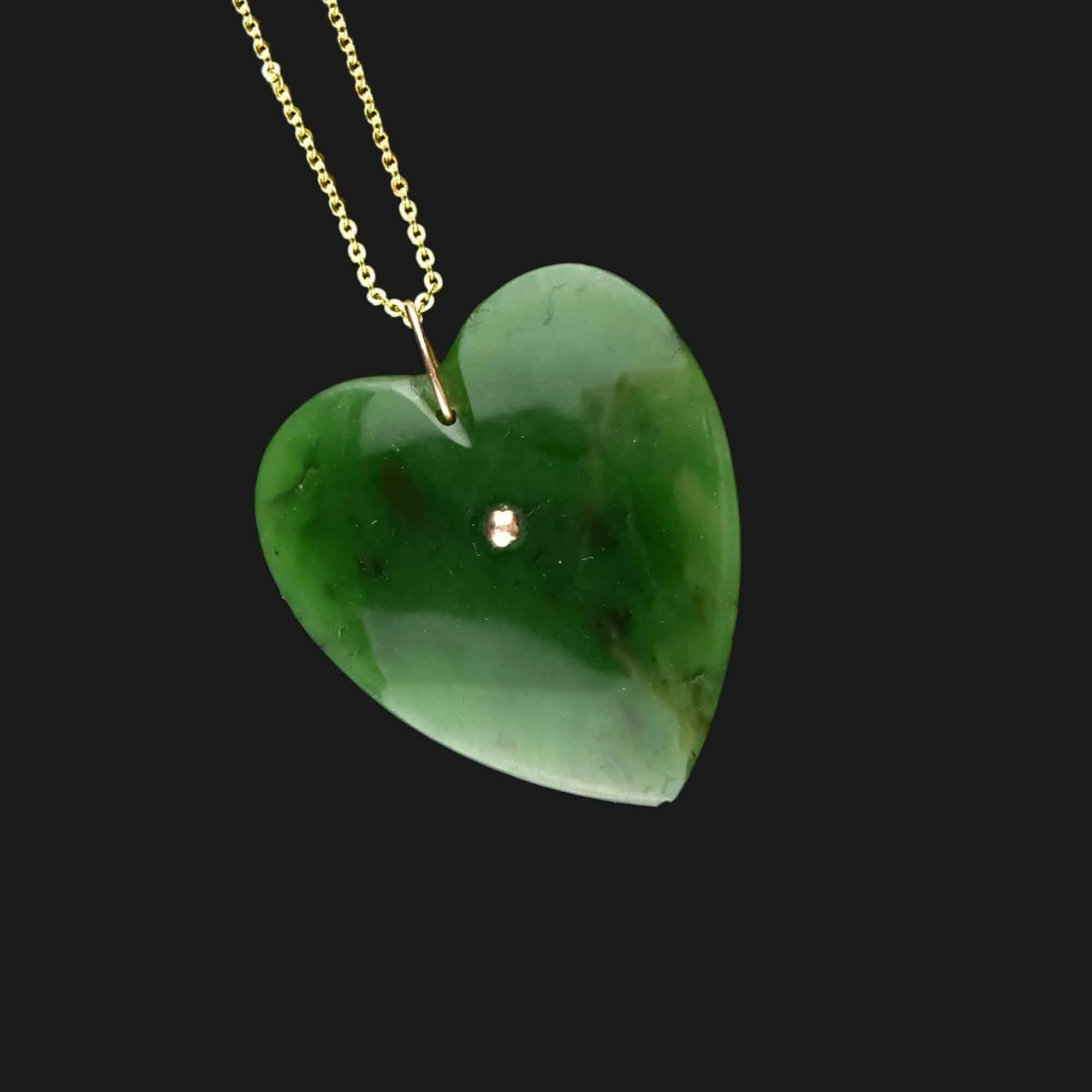 Gold Feather Maori Pounamu New Zealand Jade Heart Necklace