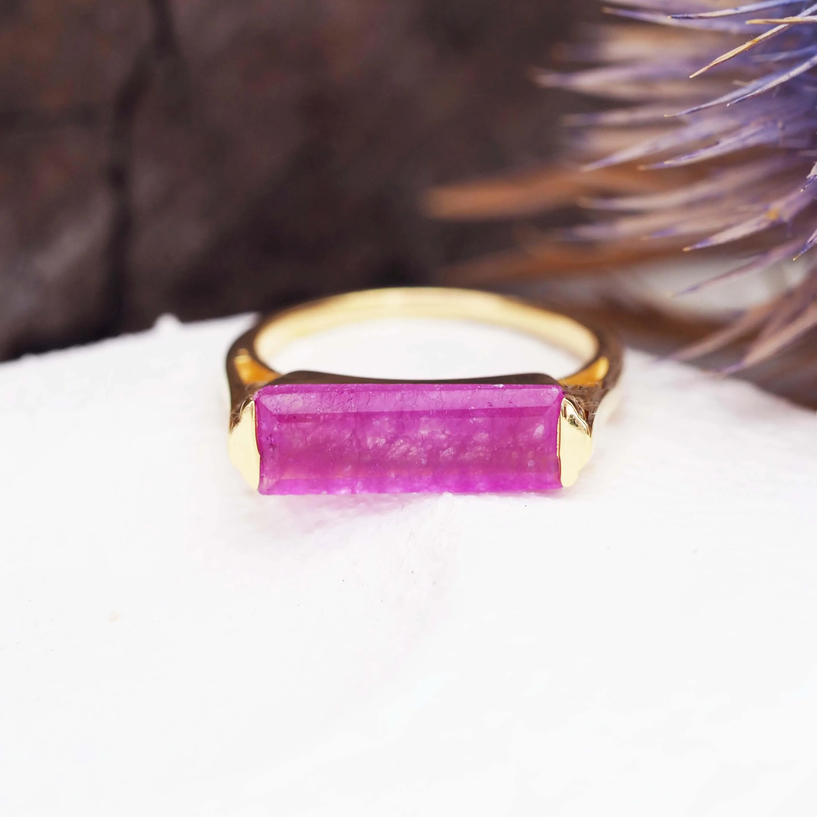 Gold Natural Pink Jade Ring