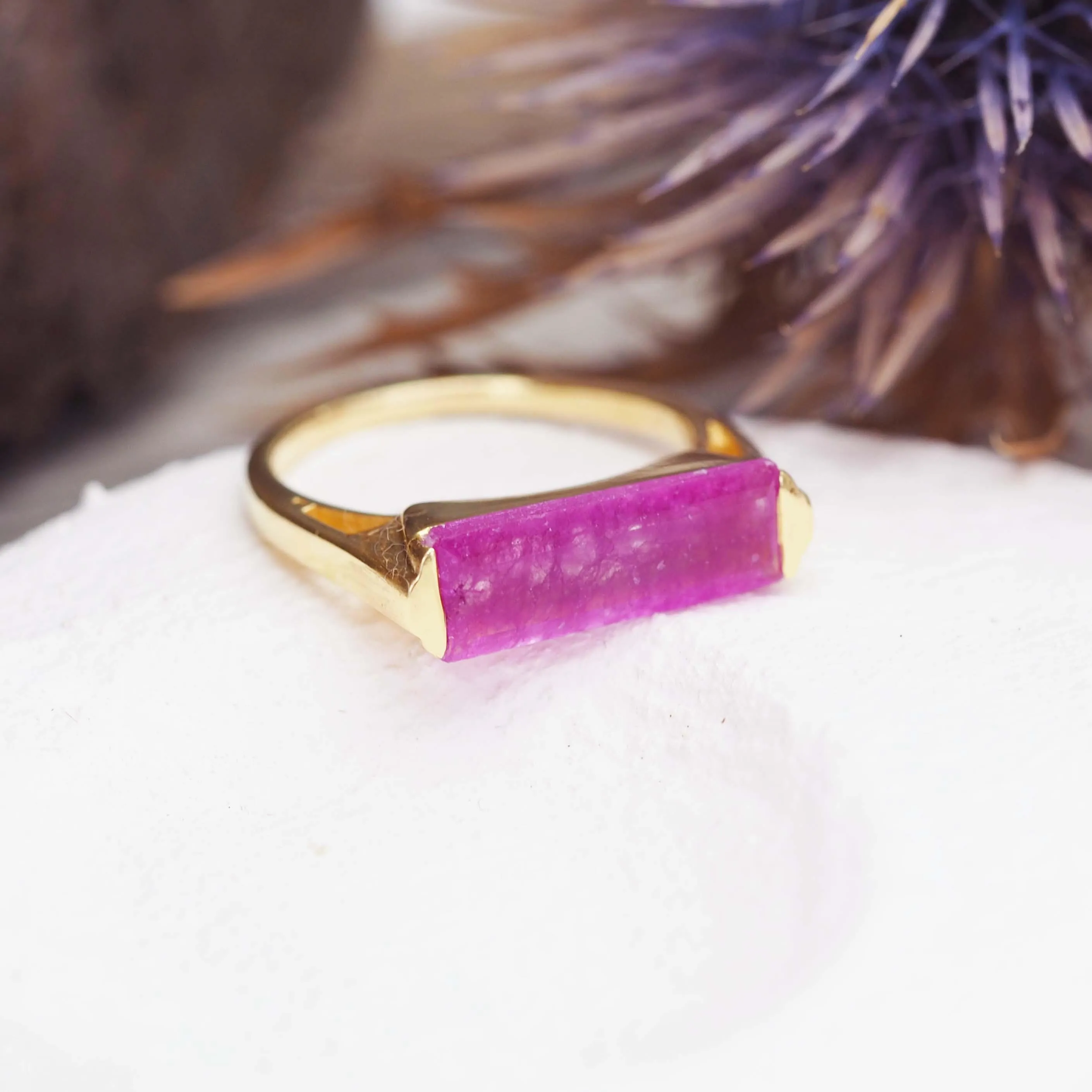 Gold Natural Pink Jade Ring