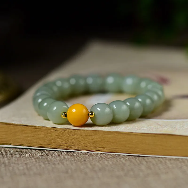 Green Jade Bead Bracelet With Mellite Star