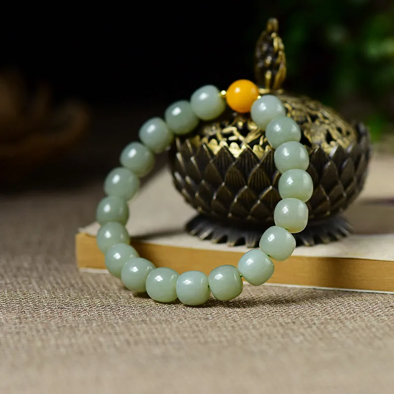 Green Jade Bead Bracelet With Mellite Star