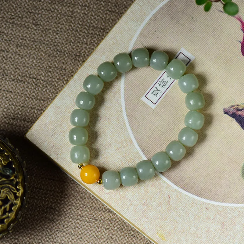 Green Jade Bead Bracelet With Mellite Star